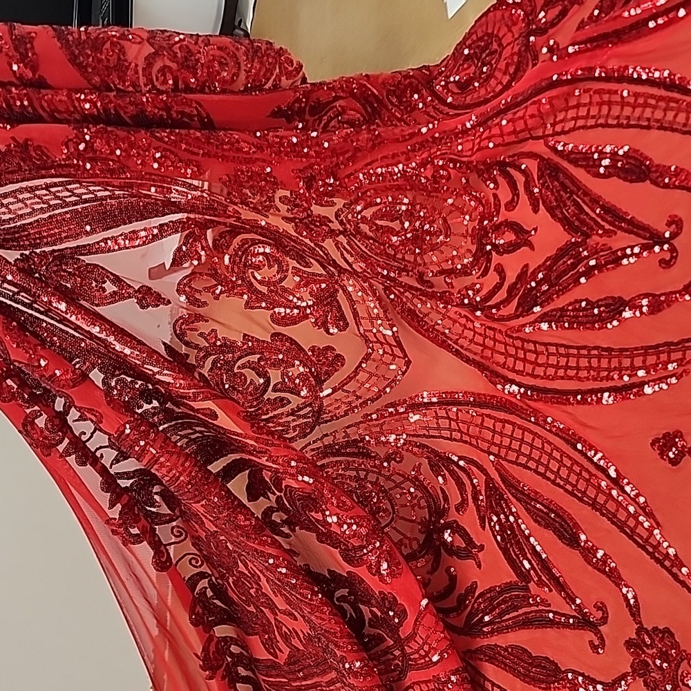 New red sequin mesh fabric